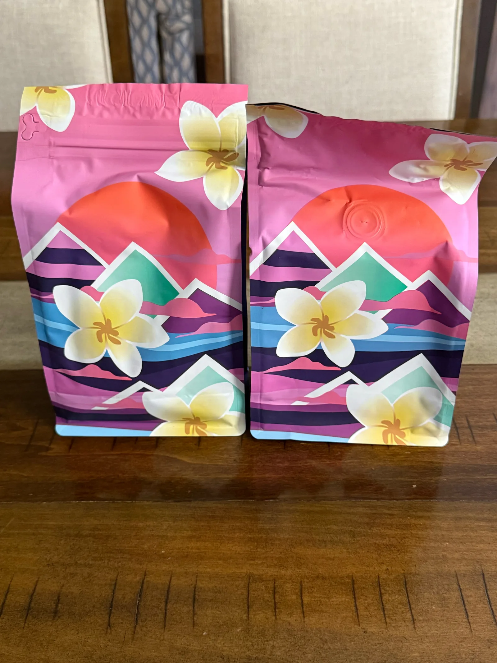 Both 12 oz Atlas bags side by side from the front, with the one-way valve visible on the right bag